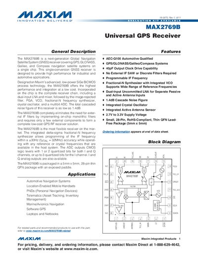 Maxim MAX2769B Universal GPS Receiver Datasheet - cover page
