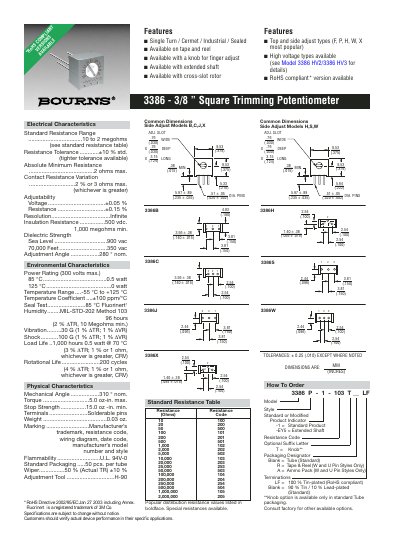 BOURNS 3386 - 3/8 Square Trimming Potentiometer1 - cover page