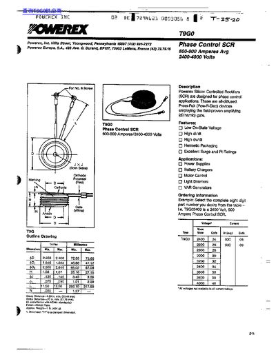 Powerex T9G0 Phase Control SCR Datasheet - cover page
