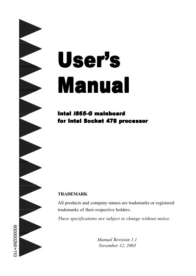 Intel i865-G Motherboard User Manual