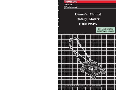 Honda HRM195PA Rotary Mower Owner's Manual - cover page
