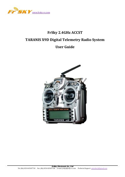 FrSky TARANIS X9D Digital Telemetry Radio System User Guide - cover page