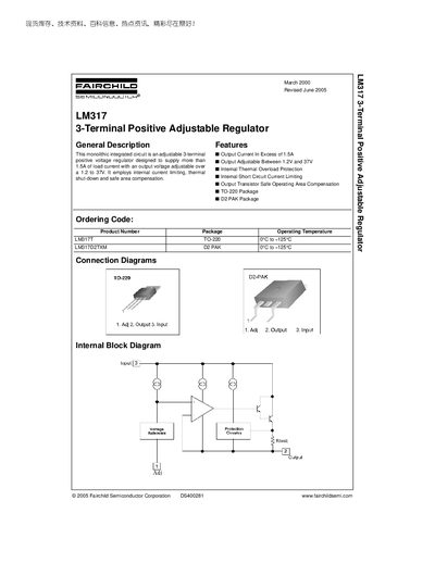 Fairchild LM317 Adjustable Regulator Datasheet - cover page