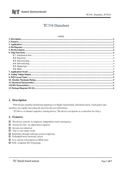 TC TC334 Serial Touch Sensor Datasheet