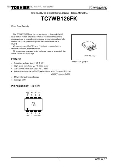 Toshiba TC7WB126FK Dual Bus Switch Datasheet - cover page