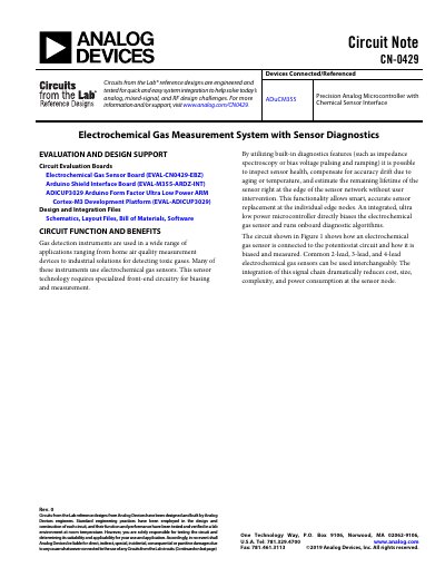 Analog Devices CN-0429 Circuit Note – Electrochemical Gas Measurement System - cover page