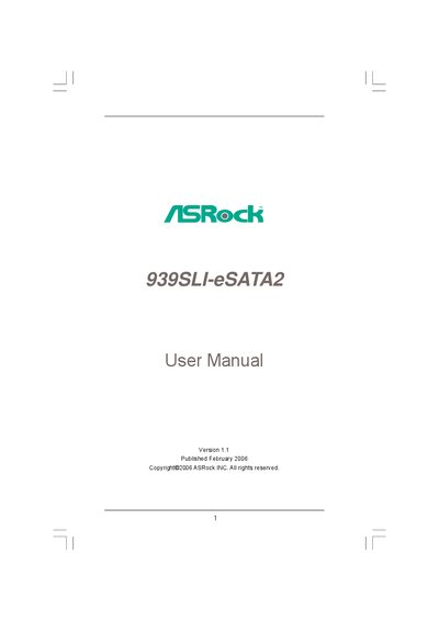 ASRock 939SLI-eSATA2 Motherboard User Manual - cover page