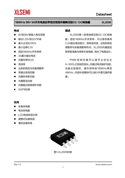 XLSEMI XL2009 180KHz DC-DC Converter Datasheet - cover page