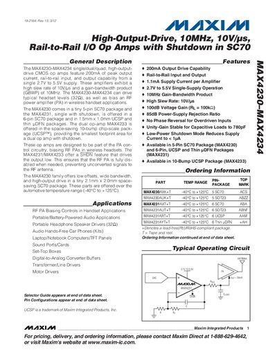 Maxim MAX4230-MAX4234 High‑Output‑Drive Op‑Amp Datasheet - cover page