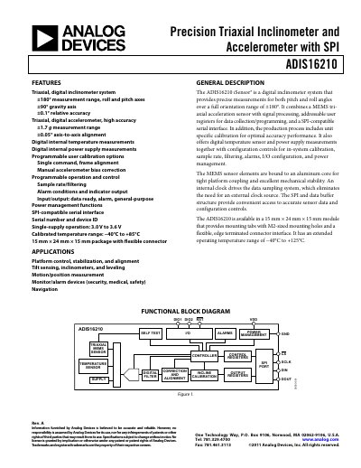 Analog Devices ADIS16210 Sensor Datasheet - cover page