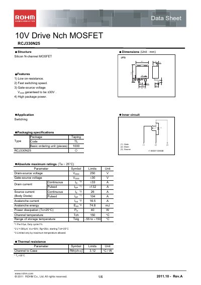 ROHM RCJ330N25 MOSFET Datasheet - cover page