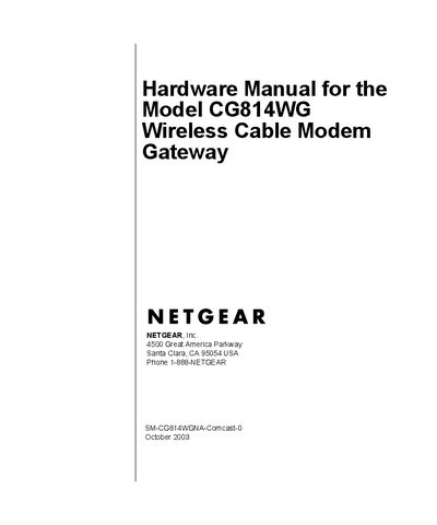 Netgear CG814WG Wireless Cable Modem Gateway Hardware Manual