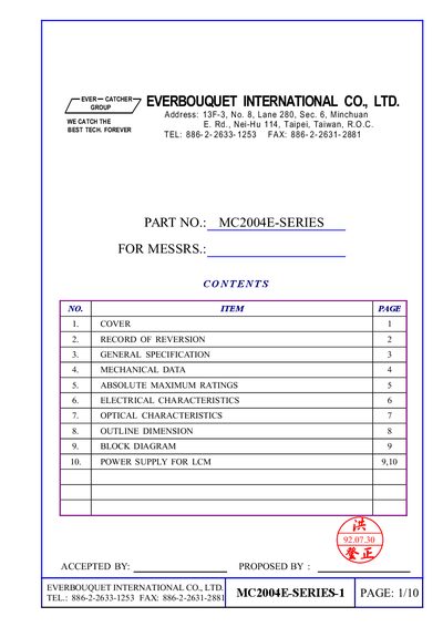 Everbouquet MC2004E-SERIES-1 LCD Module Datasheet - cover page