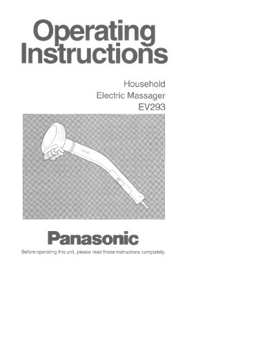 Panasonic EV293 Household Electric Massager Operating Instructions - cover page