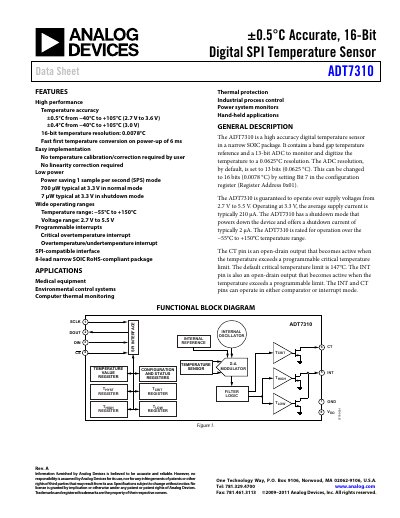 Analog Devices ADT7310 Temperature Sensor Data Sheet