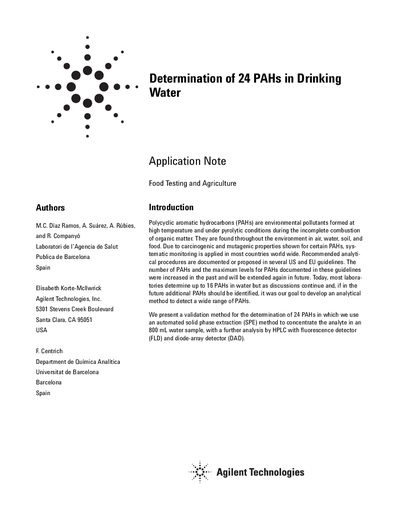 Agilent Pursuit 3 PAH Column Application Note for 24 PAHs Analysis - cover page