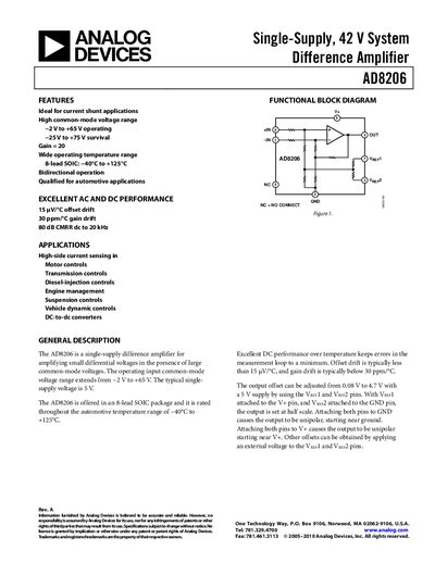 Analog Devices AD8206 Datasheet Rev A - cover page