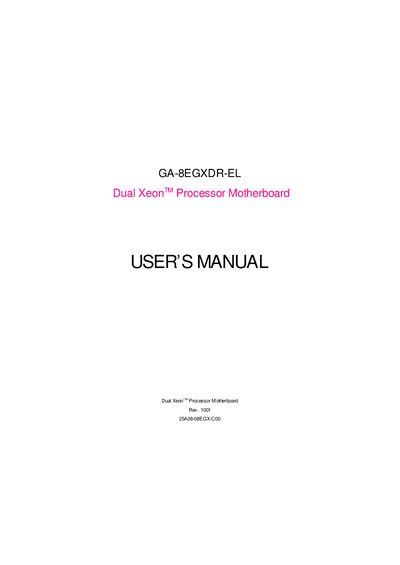 Gigabyte GA-8EGXDR-EL Dual Xeon Processor Motherboard User Manual - cover page