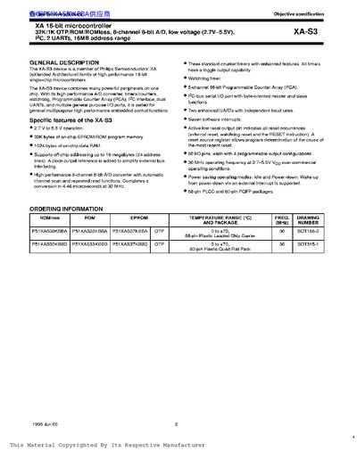 Philips XA-S3 16-bit Microcontroller Objective Specification - cover page