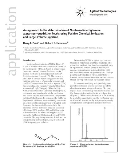 Application Note: Determination of N-nitrosodimethylamine using PCI and LVI - cover page