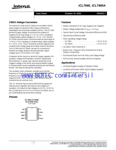 Intersil ICL7660/ICL7660A CMOS Voltage Converter Datasheet - cover page