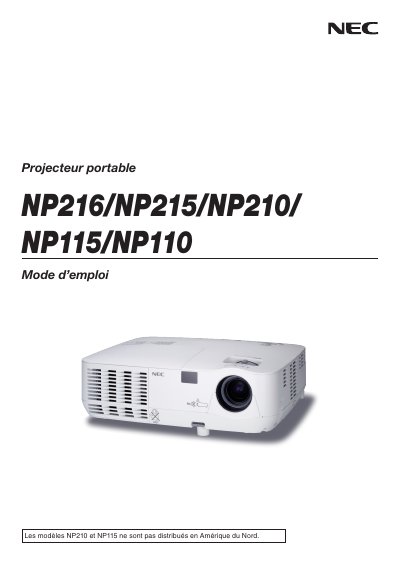 NEC NP216/NP215/NP210/NP115/NP110 User Manual - cover page