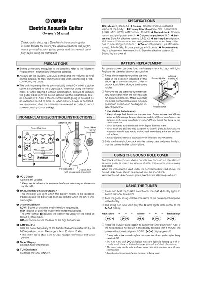 Yamaha System-64 Electric Acoustic Guitar Owner's Manual - cover page
