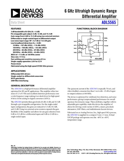 Analog Devices ADL5565 Datasheet - cover page