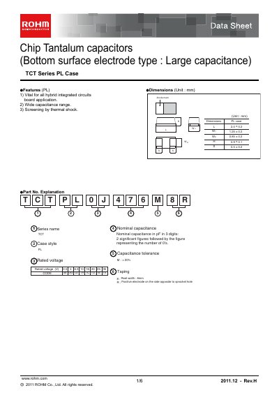 ROHM TCT Series PL Case Data Sheet - cover page