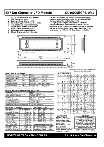 Noritake Itron CU16029ECPB-W1J VFD Module Datasheet - cover page