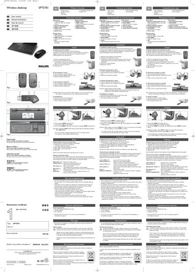 Philips SPT5701 Wireless Mouse and Keyboard User Manual