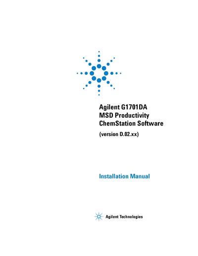 Agilent G1701DA MSD Productivity ChemStation Software (version D.02.xx) Installation Manual - cover page