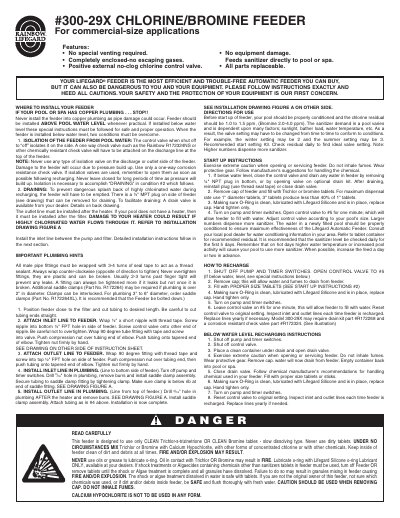 Rainbow 300-29X Chlorine/Bromine Feeder Installation Guide - cover page