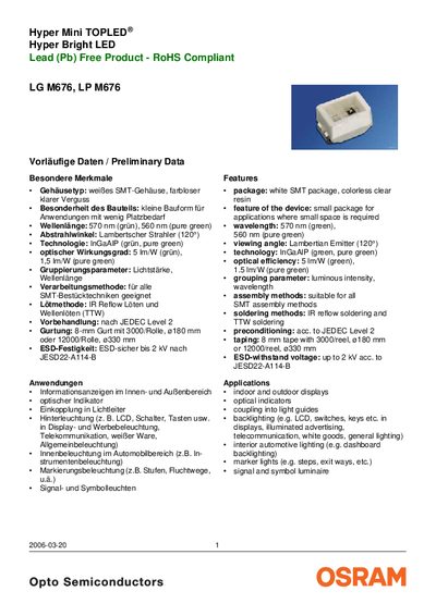 OSRAM LG M676 / LP M676 Datasheet - cover page