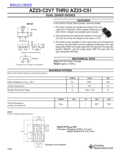 AZ23-C2V7 to AZ23-C51 Dual Zener Diodes Datasheet - cover page