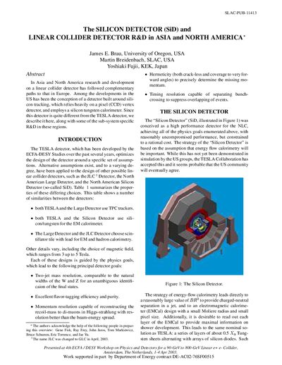 SLAC Silicon Detector (SiD) Linear Collider Detector R&D Overview
