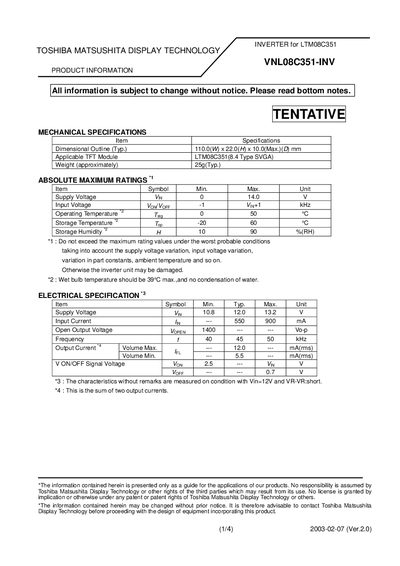 Toshiba VNL08C351 Inverter Datasheet - cover page