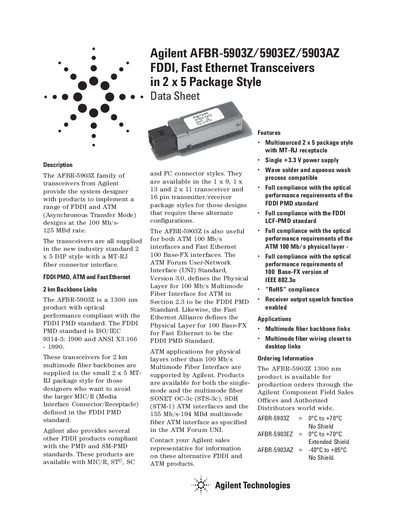 Agilent AFBR-5903Z/5903EZ/5903AZ Transceivers Data Sheet - cover page