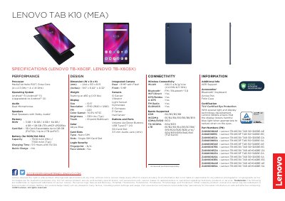 Lenovo Tab K10 TB-X6C6F/TB-X6C6X Product Specifications - cover page