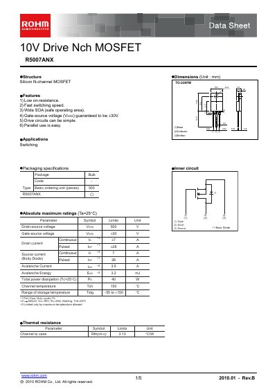 ROHM R5007ANX Datasheet - cover page