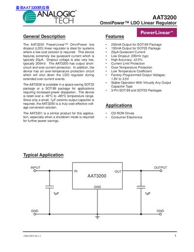 AnalogicTech AAT3200 OmniPower LDO Linear Regulator Datasheet - cover page