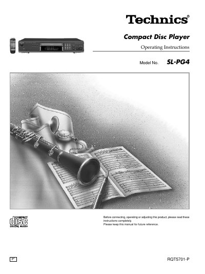 Panasonic SL-PG4 Compact Disc Player Operating Instructions - cover page