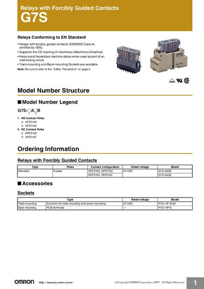 OMRON G7S Relay With Forcibly Guided Contacts User Manual
