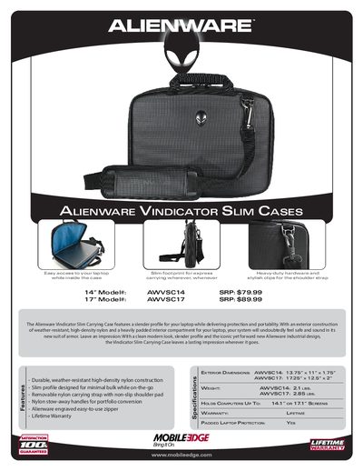 Alienware AWVSC14/AWVSC17 Carrying Case Product Leaflet - cover page