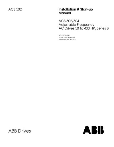 ABB ACS 502/504 Adjustable Frequency AC Drives 50 to 400 HP Series B Manual - cover page