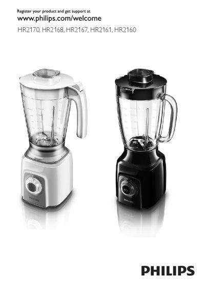 Philips HR2168/HR2167/HR2161/HR2160/HR2170 Blender User Manual - cover page