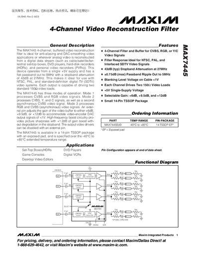 Maxim MAX7445 4-Channel Video Reconstruction Filter Datasheet - cover page