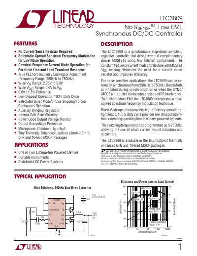 Linear Technology LTC3809 Synchronous Step‑Down Switching Regulator Controller Datasheet - cover page