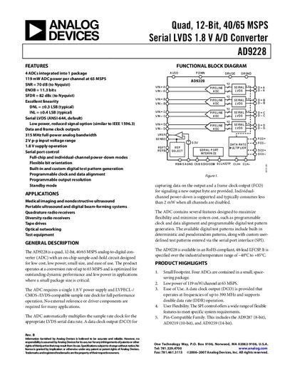 Analog Devices AD9228 Quad 12‑Bit ADC Datasheet - cover page