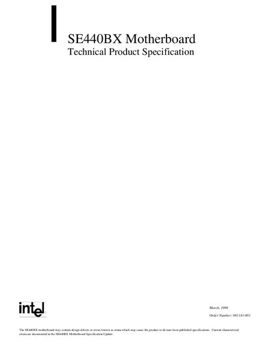 Intel SE440BX Motherboard Technical Product Specification - cover page